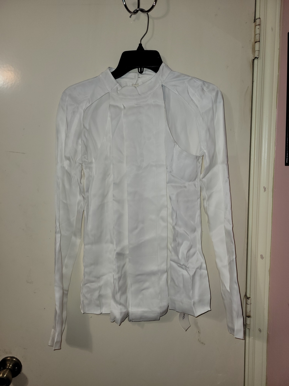 C/MEO Collective White Satin Blouse with Subtle Sheen